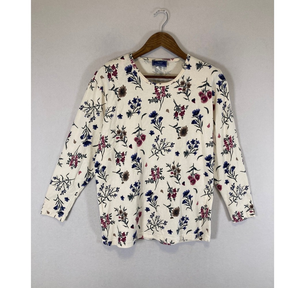 Cottagecore Susquehanna Trail Outfitters Women‎ M Cream Floral Cotton Top USA